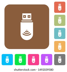 USB wifi dongle flat icons on rounded square vivid color backgrounds.
