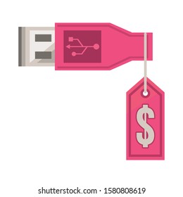 usb wire connector with tag hanging vector illustration design