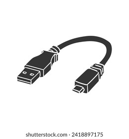 USB Wire Icon Silhouette Illustration. Computer Vector Graphic Pictogram Symbol Clip Art. Doodle Sketch Black Sign.