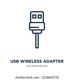 icono de adaptador inalámbrico usb de la colección de dispositivos electrónicos. Adaptador inalámbrico usb lineal delgado, usb, icono de contorno de adaptador aislado en fondo blanco. Signo de adaptador inalámbrico usb de vector de línea, símbolo 