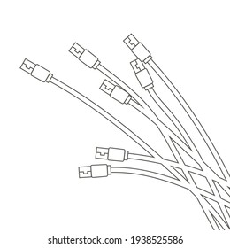 Icono de hilos Usb. Ilustración monocromática simple vectorial lineal aislada en fondo blanco.