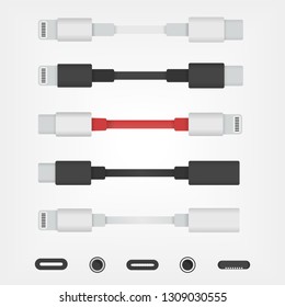 USB-C to Lightning Cable adapters connectors and sockets vector