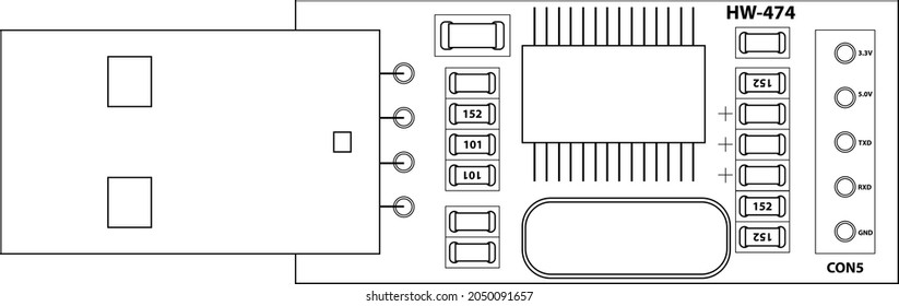 USB-TTL converter vector diagram. Illustration on USB-TLL converter.