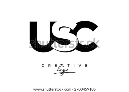 USC Creative Elegant Monogram logo Design Featuring Bold Modern Typography With a Stylish Gold Accent And Artistic Black Brush Stroke Background. This Minimal And Creative Letter Logo.