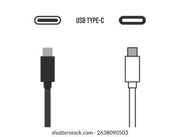 usc type-c icon set, usb Type C data cable connectors and plugs line