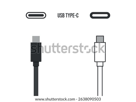 usc type-c icon set, usb Type C data cable connectors and plugs line