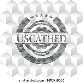 Uscathed grey badge with geometric cube white background