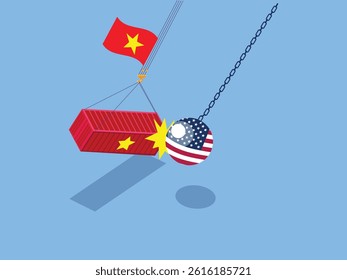 US-China Trade War Concept – Shipping Container Clash 3d flat vector illustrations