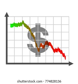 USD business data chart, financial diagram showing US dollar falling trend, vector illustration.