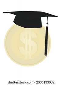 USD coin with graduation hat. vector
