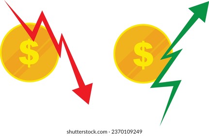 USD coin icon vector inflection growth and down	
