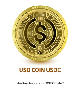USD Coin USDC 3D Vector illustration Silver golden on white background. Coins cryptocurrency blockchain (crypto currency) digital currency, alternative currency. Future currency replacement technology