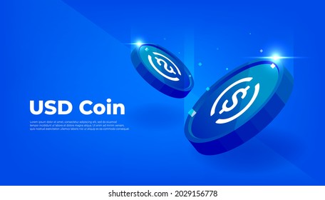 USD Coin or USDC coin banner. USD Coin digital stablecoin with crypto currency concept banner background.
