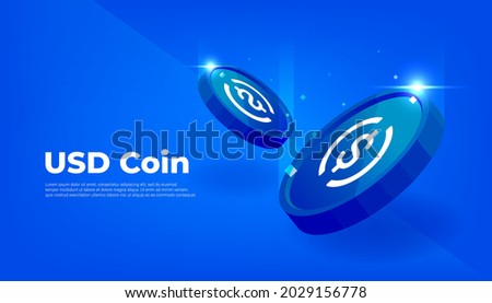 USD Coin or USDC coin banner. USD Coin digital stablecoin with crypto currency concept banner background.