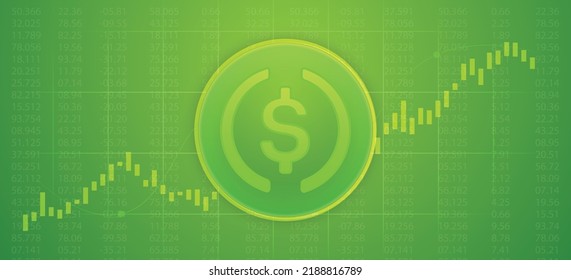 USD-Münze (USDC)-Kryptographie für den virtuellen Geldhandelsplan mit Infografik über den Hintergrund, Vektorgrafik-Vorlage