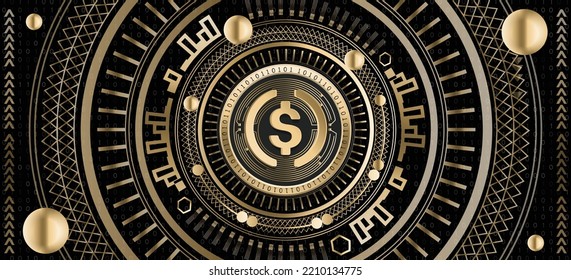 USD Coin USDC crypto coin luxury golden ornamental vector background illustration