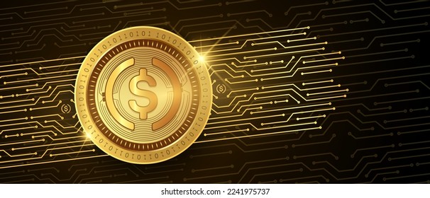 Banner vectorial de la tecnología criptográfica de moneda USD (USDC)