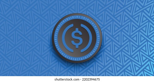 USD Coin (USDC) crypto coin token vector illustration. Virtual currency symbol banner and background