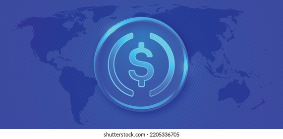 USD Coin USDC cryptocurrency coins logo and symbol in neon light effects vector illustration template