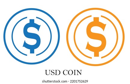 USD Coin (USDC) cryptocurrency gold coin on white background.
