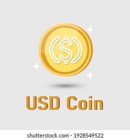 Icono de criptodivisa de moneda USD (USDC). Moneda criptodivisa de oro USD. Ilustración de la aplicación móvil EPS10 del sitio web de diseño de adaptación de logotipos.