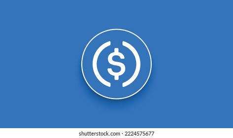 USD Coin, USDC Token cryptocurrency logo on isolated background with copy space. 3d vector illustration of USD Coin, USDC token icon banner design concept.