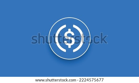 USD Coin, USDC Token cryptocurrency logo on isolated background with copy space. 3d vector illustration of USD Coin, USDC token icon banner design concept.
