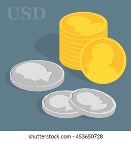USD coins. Vector illustration. Currency unit