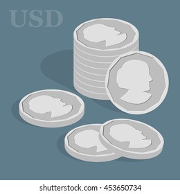 USD coins. Vector illustration. Currency unit