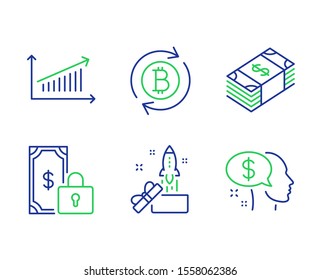 Usd currency, Innovation and Refresh bitcoin line icons set. Chart, Private payment and Pay signs. Buying commerce, Crowdfunding, Update cryptocurrency. Presentation chart. Finance set. Vector