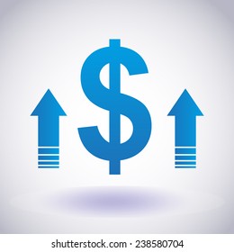 USD currency symbol with the growing up arrow