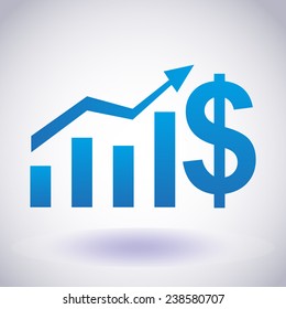 USD currency symbol with the growing up arrow