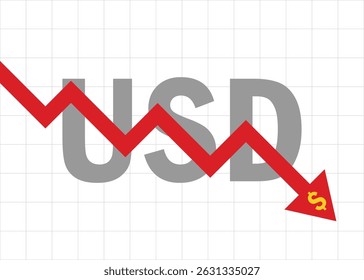 Gráfico de seta em dólar caindo
