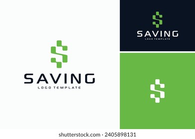 USD Dollar Currency Symbol Sign with Modern Rectangle Grids for Money Saving Investment Profit Wealth Logo Design