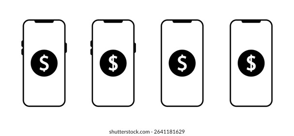 USD dollar on smartphone icon. Money balance on phone sign symbol