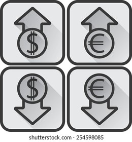 Usd and euro monochromatic buttons with arrows
