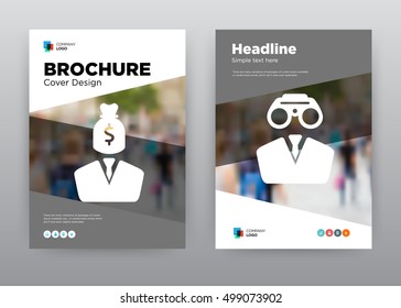 USD Head Person Gray Employee Binoculars Minimalist Trend Business Corporate annual report brochure flyer design template stock vector, Leaflet abstract flat background, layout A4 size, EPS, 2016