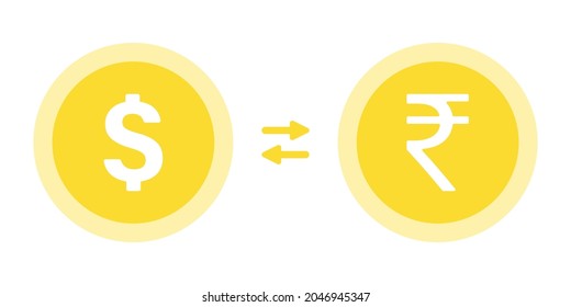 USD to INR exchange currency icon in flat style design for website, app, UI, isolated on white background. American Dollar to Indian Rupee exchange currency. EPS 10 vector illustration.