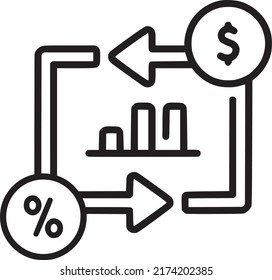 USD und Zinssatz-Verhältnis-Umtausch Vektorsymbol, finanzielle grafische Abbildung. EPS