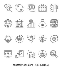 USD linear icons set. Vector Money and Dollar concept outline symbols