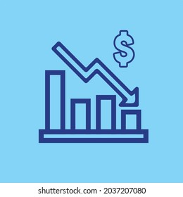 USD Statistic Declining Down vector Icon. Can be used for Web, Mobile, Infographic and Print. EPS 10 Vector illustration.