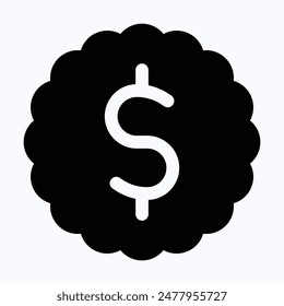 Icono de Vector de pegatina USD. Icono del Vector del dólar. Icono de Vector de silueta aislado.