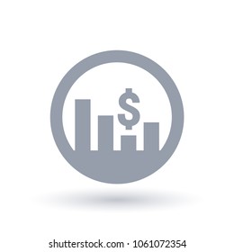 USD Stock Market Icon. Currency Exchange Rate Trade Value Sign. American Dollar Symbol And Bar Graph In Circle. Vector Illustration.