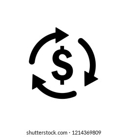 USD Symbol circled by three arrows, Money flow, Exchange, Circulation, Vector illustration