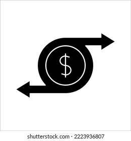 Símbolo USD girado por dos flechas, Flujo de dinero, Intercambio, Circulación, Ilustración vectorial, sobre fondo blanco.