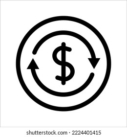 USD symbol circled by two arrows, Money flow, Exchange, Circulation, Vector illustration, on a white background.