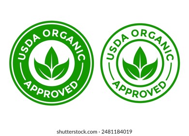 PLANTILLA de logotipo de Vector aprobado orgánico de USDA. Este diseño utiliza hojas verdes. Conveniente para la etiqueta del producto.