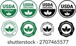 USDA Organic Badges Set – Certified Organic Labels, Eco-Friendly Stamps, Natural Product Seals, Green and Black Vector Icons