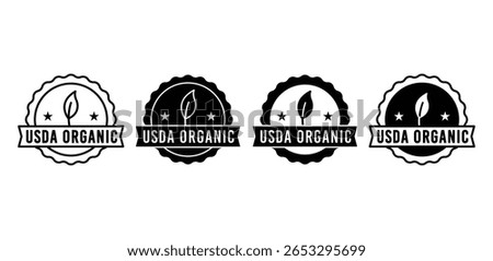 USDA Organic Certification Labels Black and White Color Vector Design Art Icons