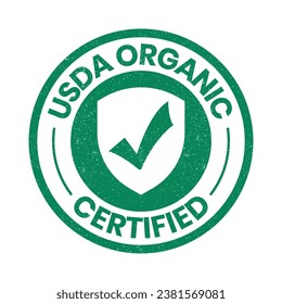 USDA Organic Certified Badge, Organic Food Badge, Packaging Design Elements, Rubber Stamp Vector Illustration With Grunge Texture